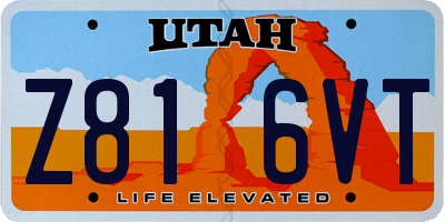UT license plate Z816VT
