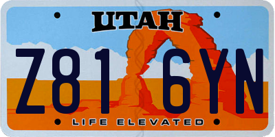 UT license plate Z816YN