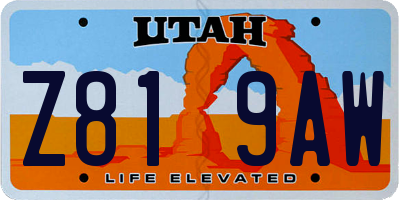 UT license plate Z819AW