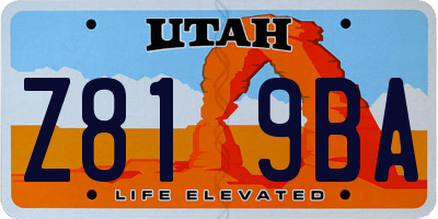 UT license plate Z819BA