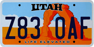 UT license plate Z830AF