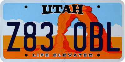 UT license plate Z830BL
