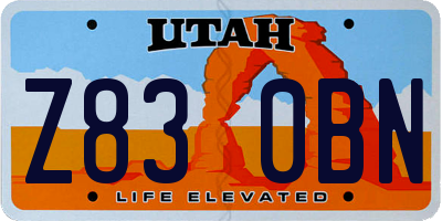 UT license plate Z830BN