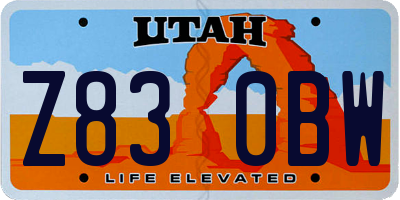 UT license plate Z830BW
