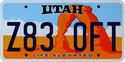 UT license plate Z830FT