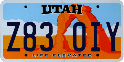 UT license plate Z830IY
