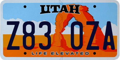 UT license plate Z830ZA