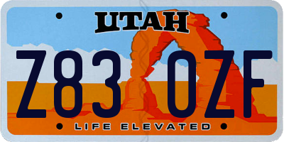 UT license plate Z830ZF