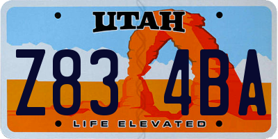 UT license plate Z834BA