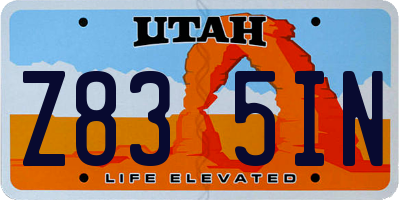 UT license plate Z835IN