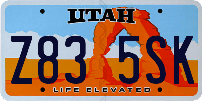 UT license plate Z835SK