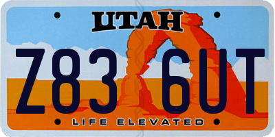 UT license plate Z836UT