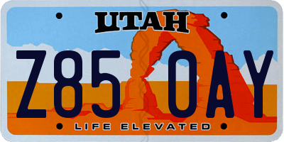 UT license plate Z850AY