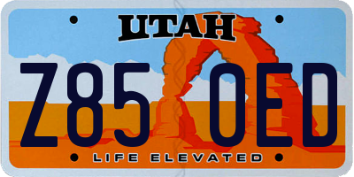 UT license plate Z850ED
