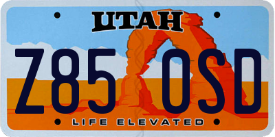 UT license plate Z850SD