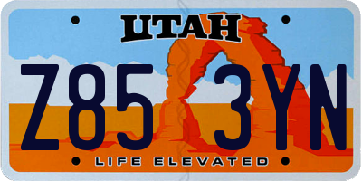 UT license plate Z853YN