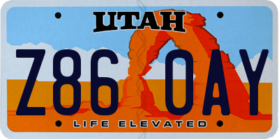 UT license plate Z860AY
