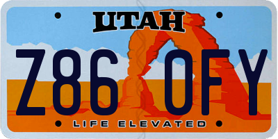 UT license plate Z860FY