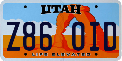 UT license plate Z860ID