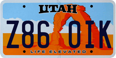 UT license plate Z860IK