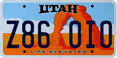 UT license plate Z860IO