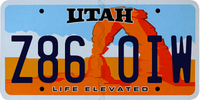 UT license plate Z860IW