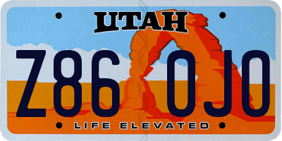 UT license plate Z860JO