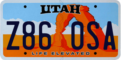 UT license plate Z860SA