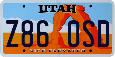 UT license plate Z860SD