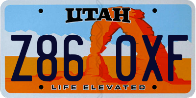 UT license plate Z860XF