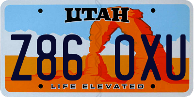 UT license plate Z860XU