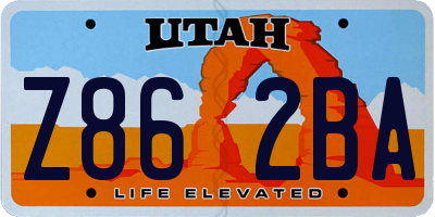 UT license plate Z862BA