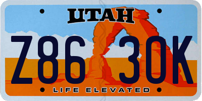 UT license plate Z863OK
