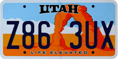 UT license plate Z863UX
