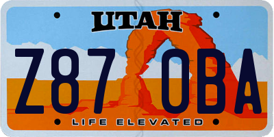 UT license plate Z870BA