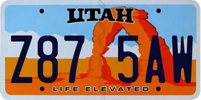 UT license plate Z875AW