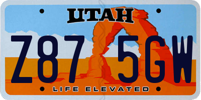 UT license plate Z875GW