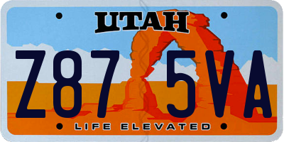 UT license plate Z875VA