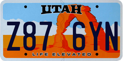 UT license plate Z876YN
