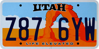 UT license plate Z876YW