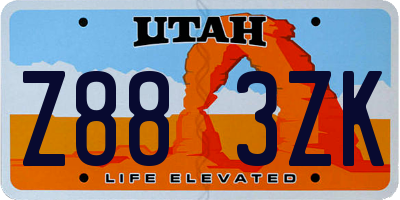 UT license plate Z883ZK