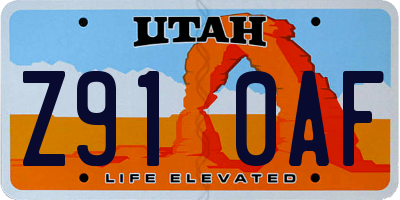 UT license plate Z910AF
