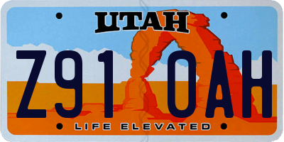 UT license plate Z910AH