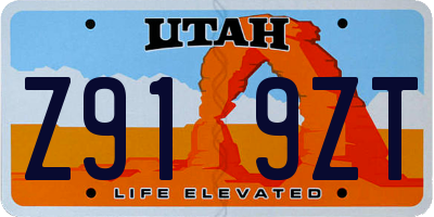 UT license plate Z919ZT