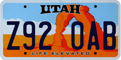 UT license plate Z920AB