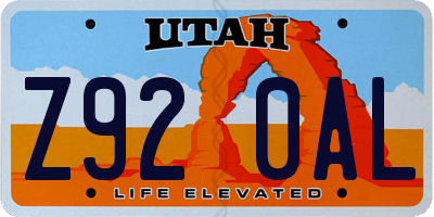 UT license plate Z920AL