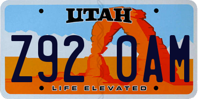 UT license plate Z920AM