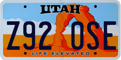 UT license plate Z920SE