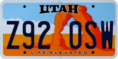 UT license plate Z920SW