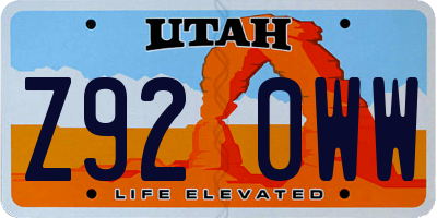 UT license plate Z920WW